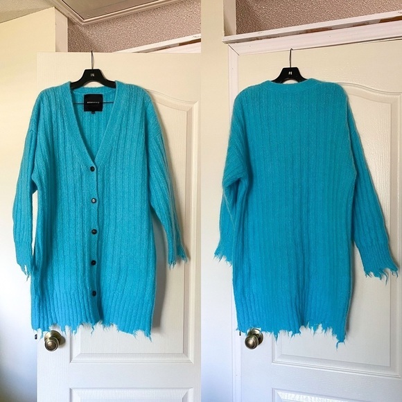 Herskind Sweater Base Knit Cardigan Distressed Mohair Wool Light Blue S EUC - Picture 2 of 7